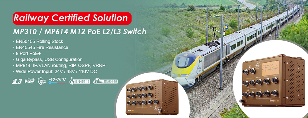 Railway Certified EN50155 EN45545 Layer 2 / 3 Managed PoE+ Switches