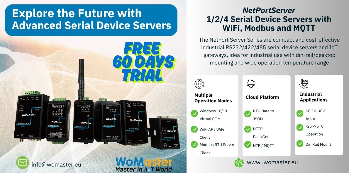 1/2/4 Port Serial Device Server with WiFi Modbus MQTT 